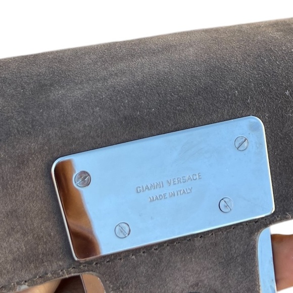 Gianni Versace Suede Brown Patent Leather Bag Shoulder Hobo Shopper Drawstring - Picture 14 of 15